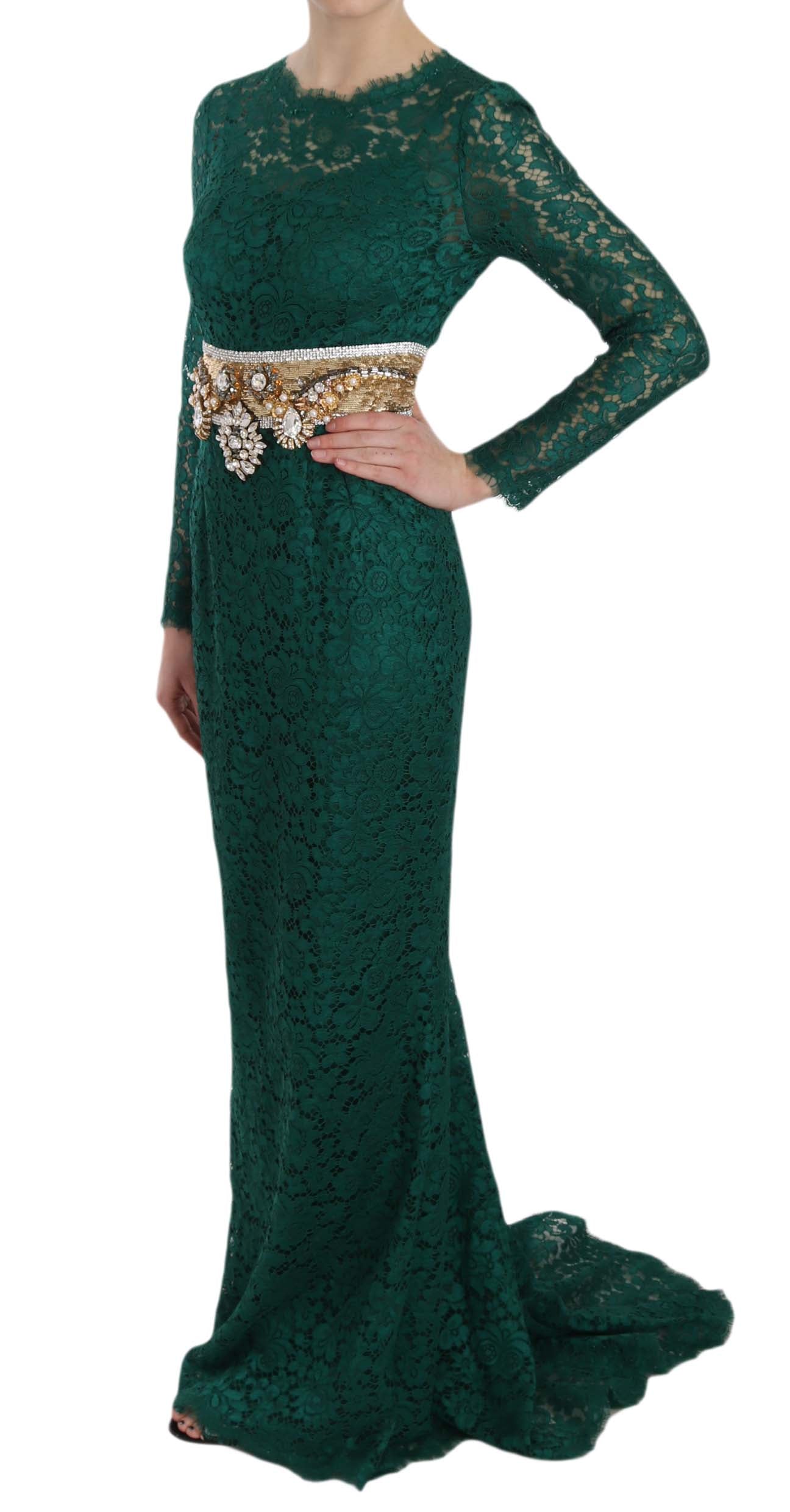 Dolce &amp; Gabbana Emerald Elegance långärmad golvlång klänning