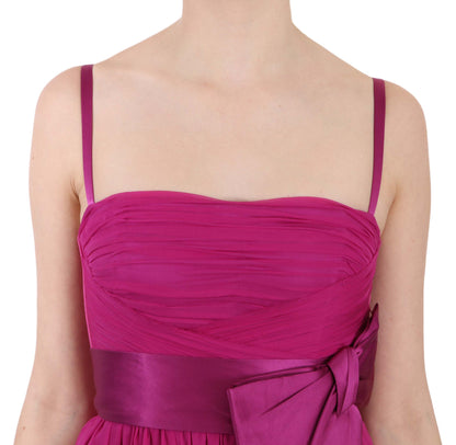 Dolce &amp; Gabbana Elegant Fuchsia Rosa Silk Rosett Front Klänning