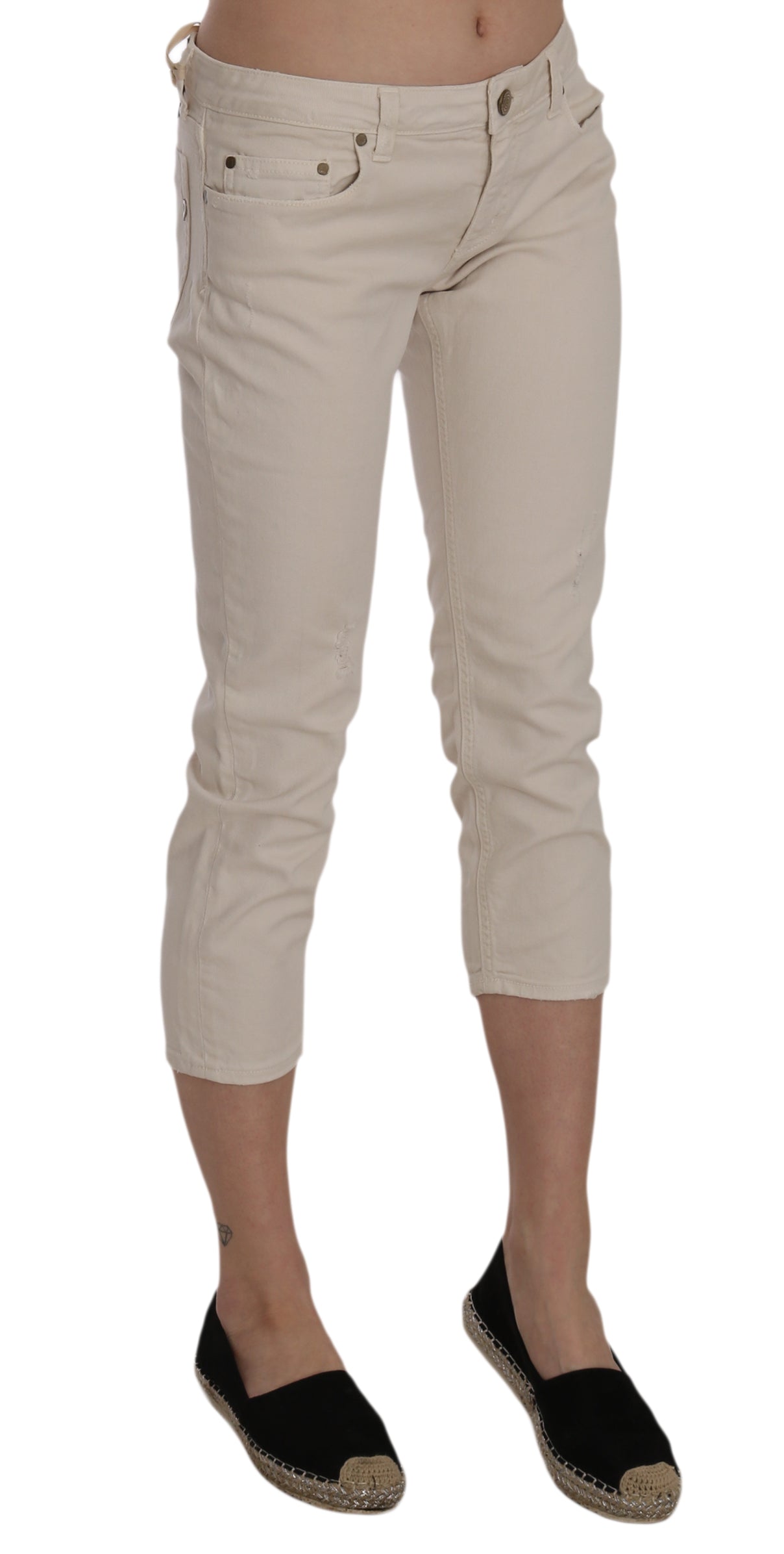 Dondup Beige Låg Midja Skinny Cropped Capri Byxor