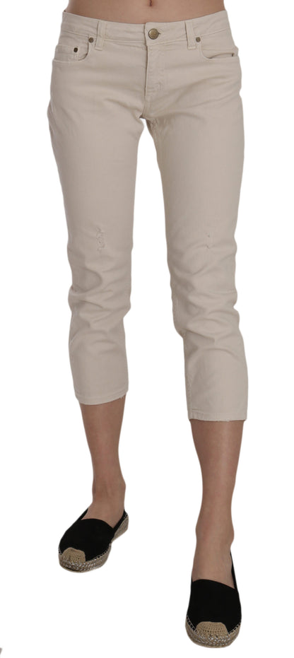 Dondup Beige Låg Midja Skinny Cropped Capri Byxor