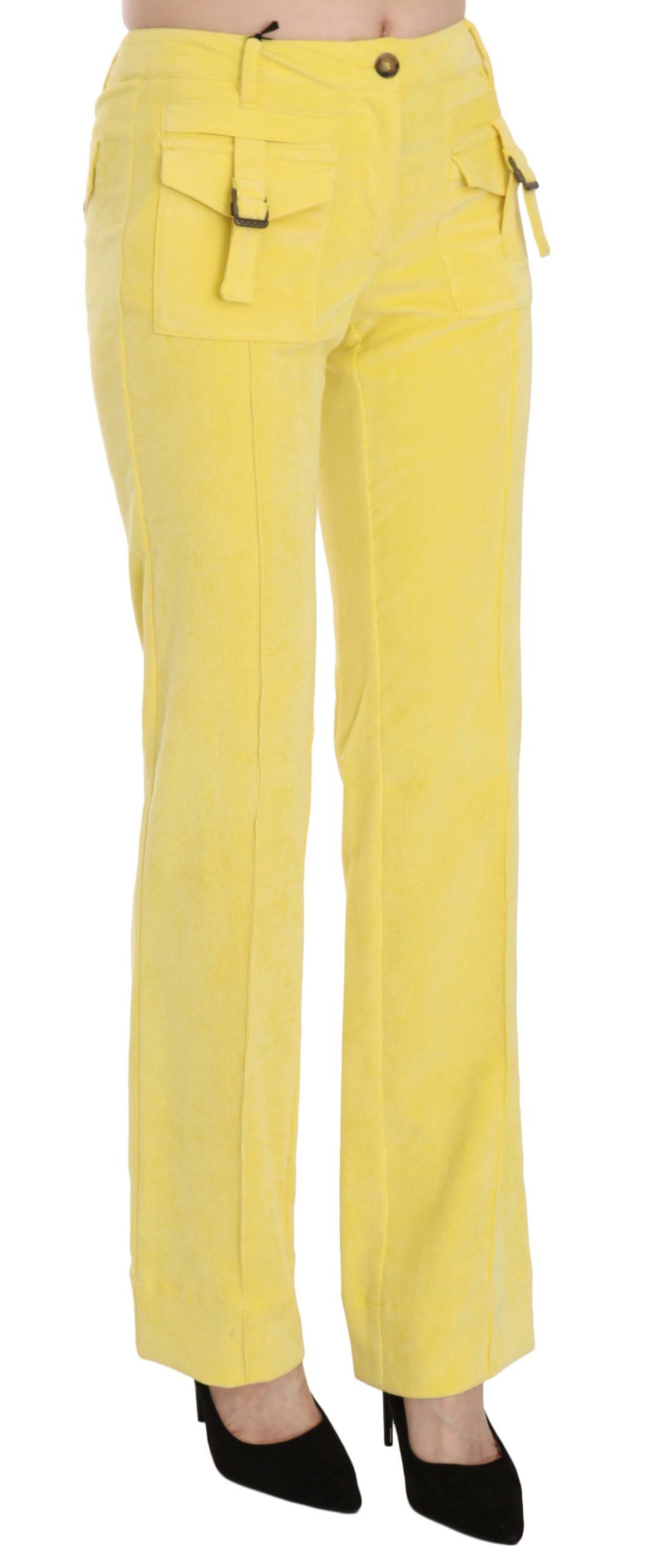 Just Cavalli Chic Yellow Corduroy Mid Waist Byxor