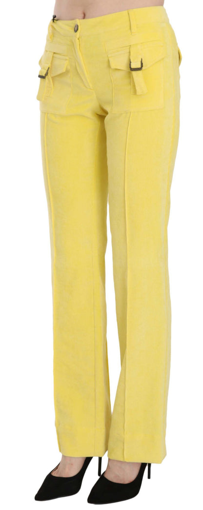 Just Cavalli Chic Yellow Corduroy Mid Waist Byxor