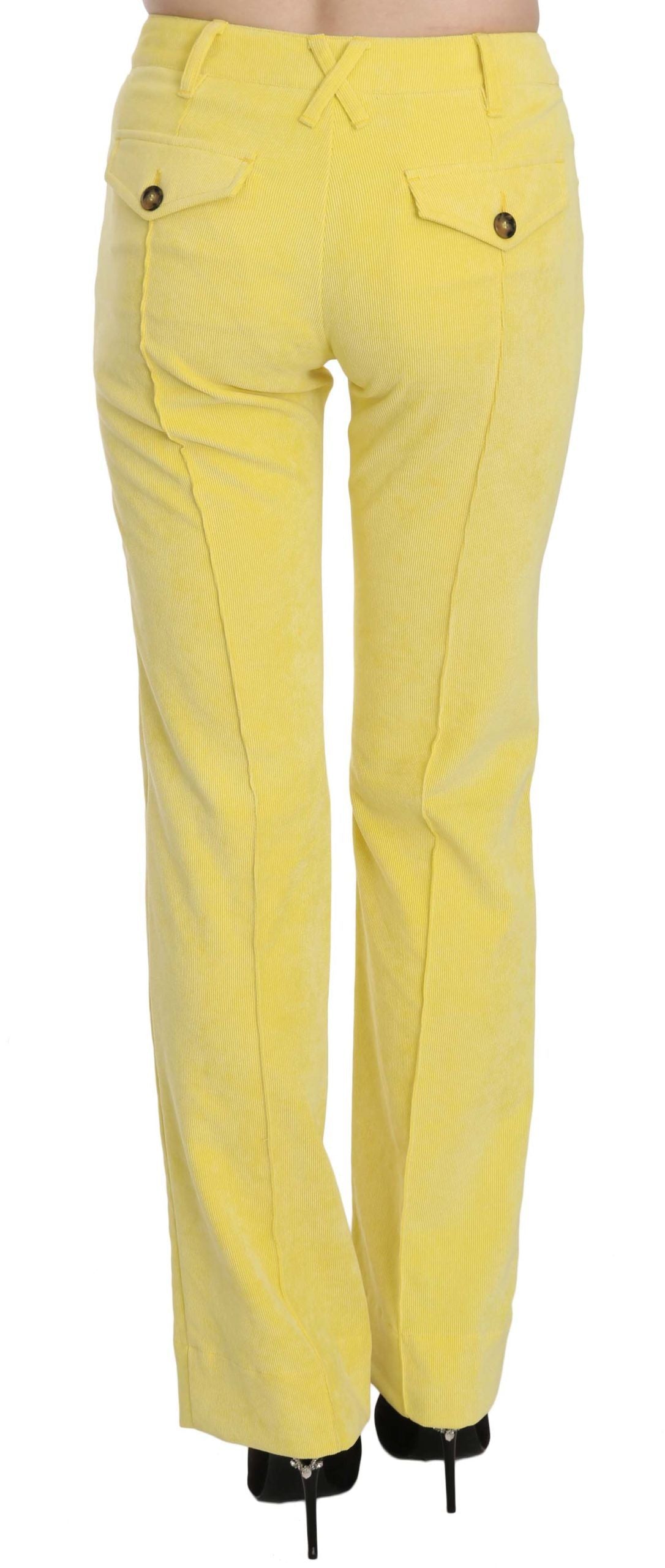 Just Cavalli Chic Yellow Corduroy Mid Waist Byxor