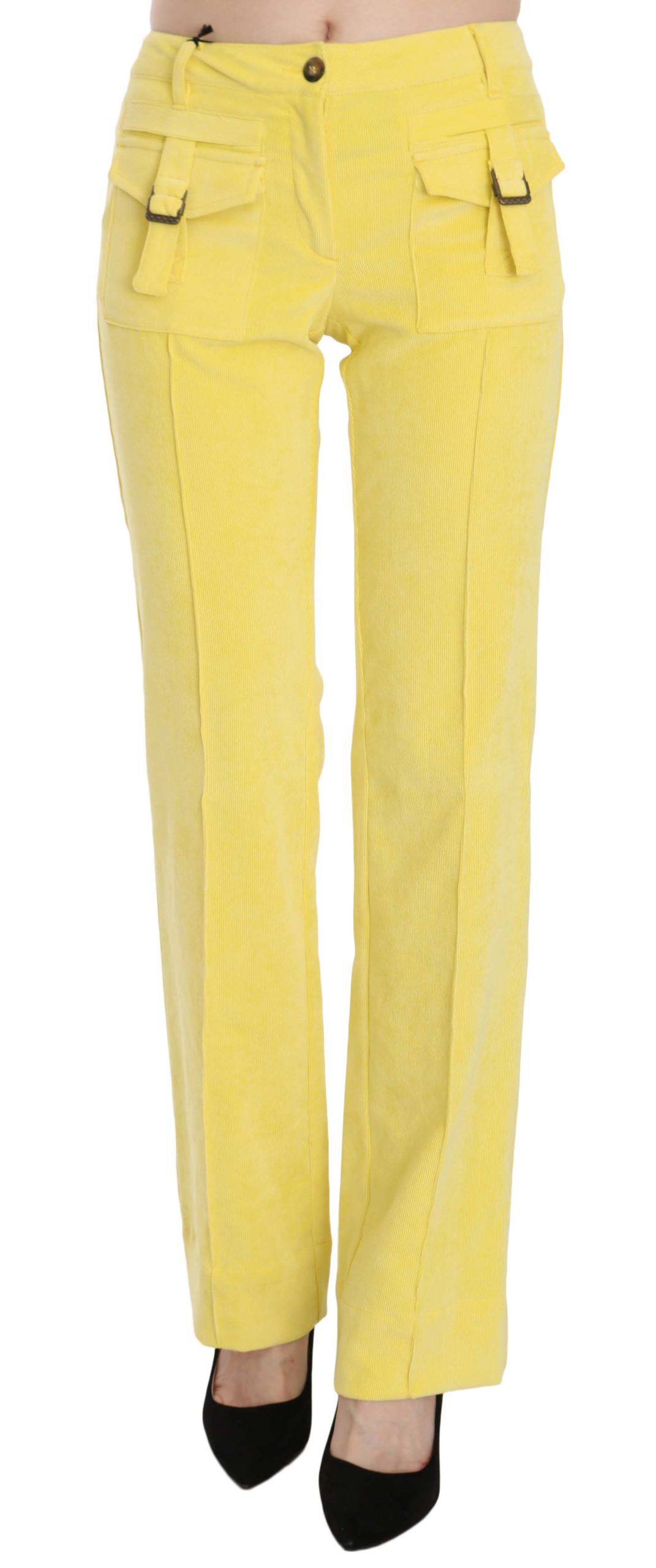 Just Cavalli Chic Yellow Corduroy Mid Waist Byxor