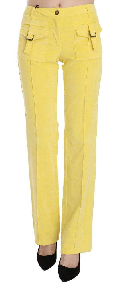 Just Cavalli Chic Yellow Corduroy Mid Waist Byxor