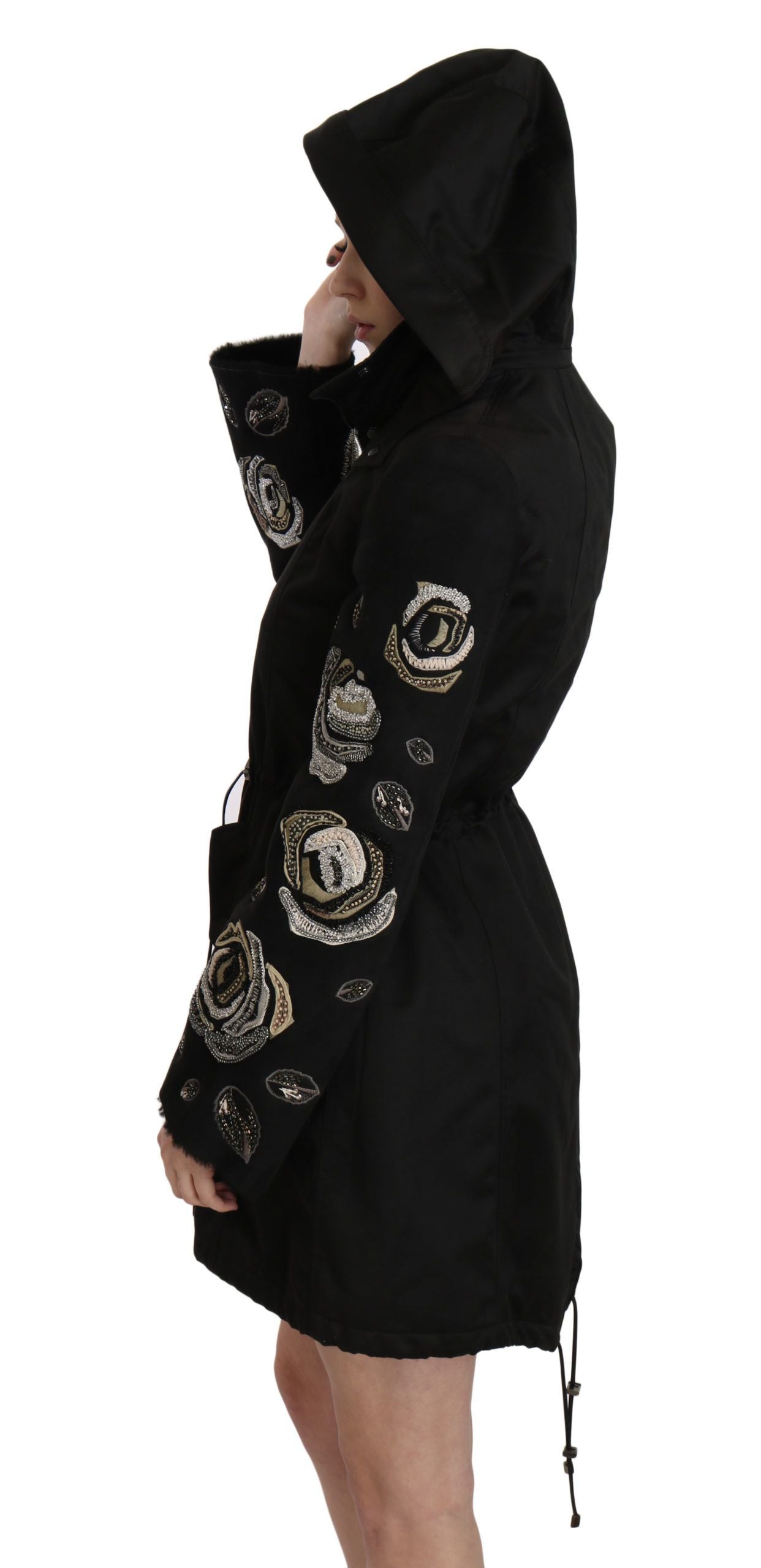 John Richmond Elegant Black Beaded Parka Jacket for Women