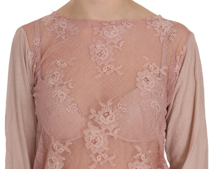 PINK MEMORIES Elegant Pink Lace Boat Neck Blouse