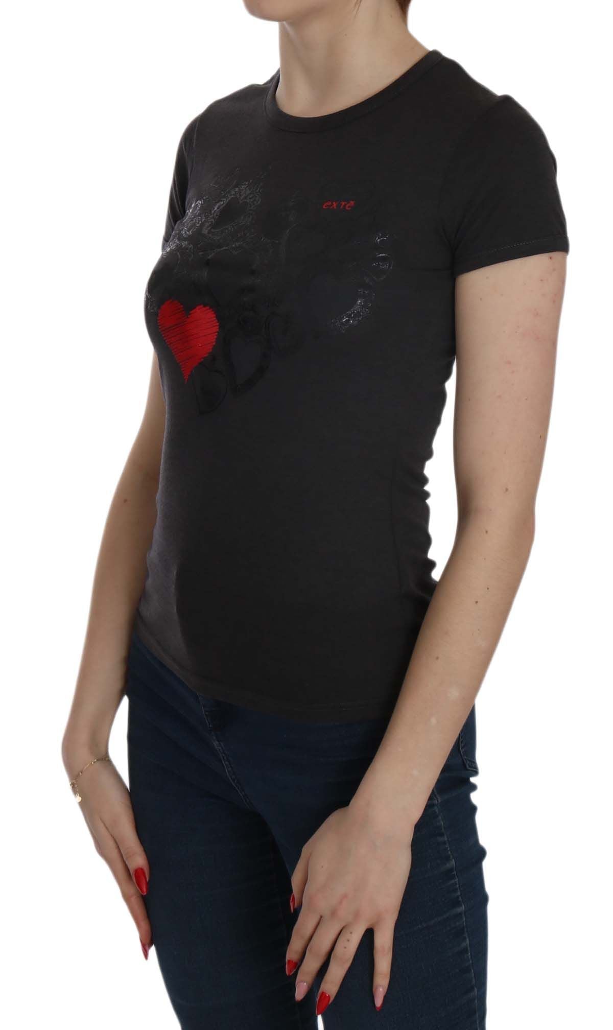 Blusa de cuello redondo con estampado de corazones negros de Exte