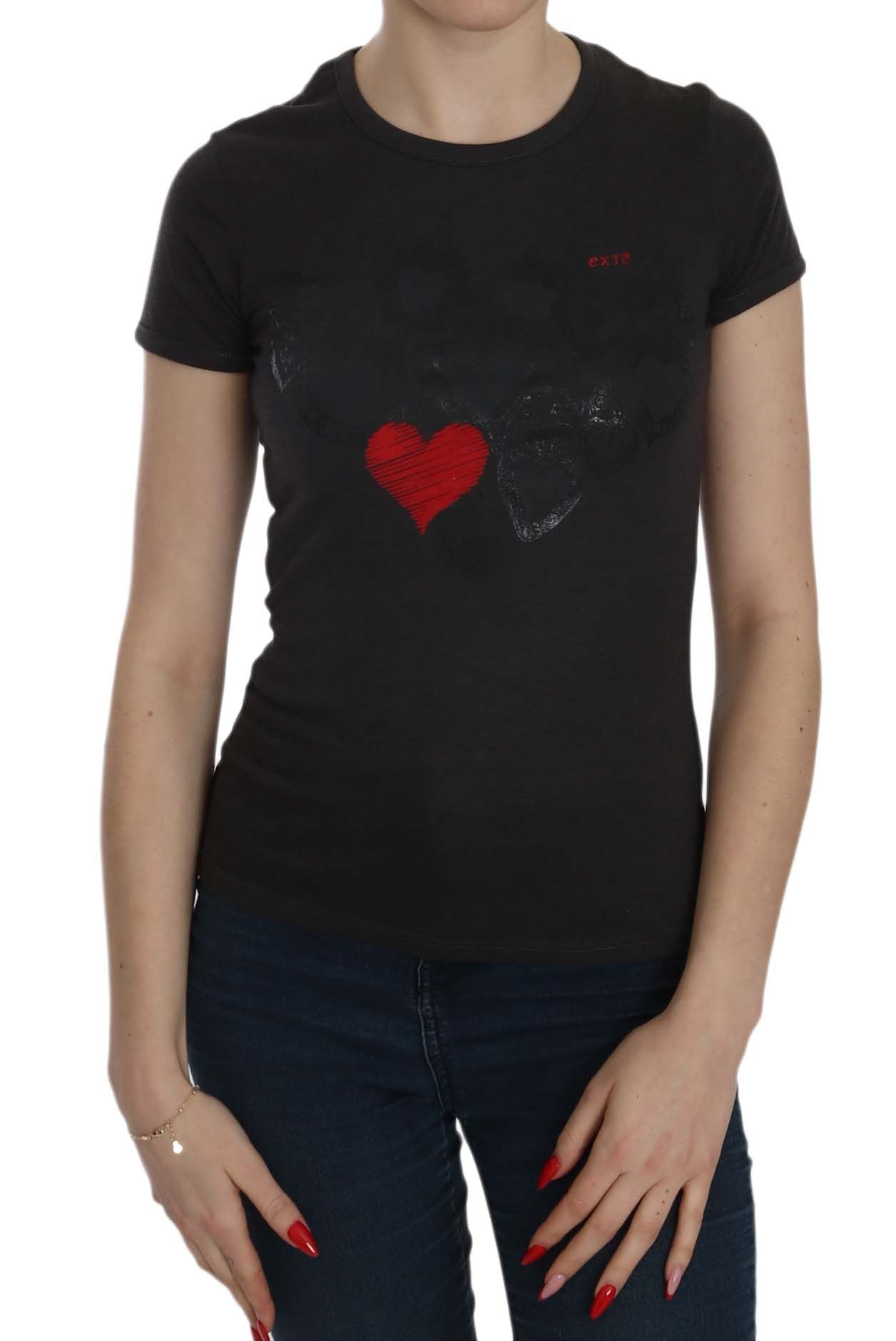 Blusa de cuello redondo con estampado de corazones negros de Exte