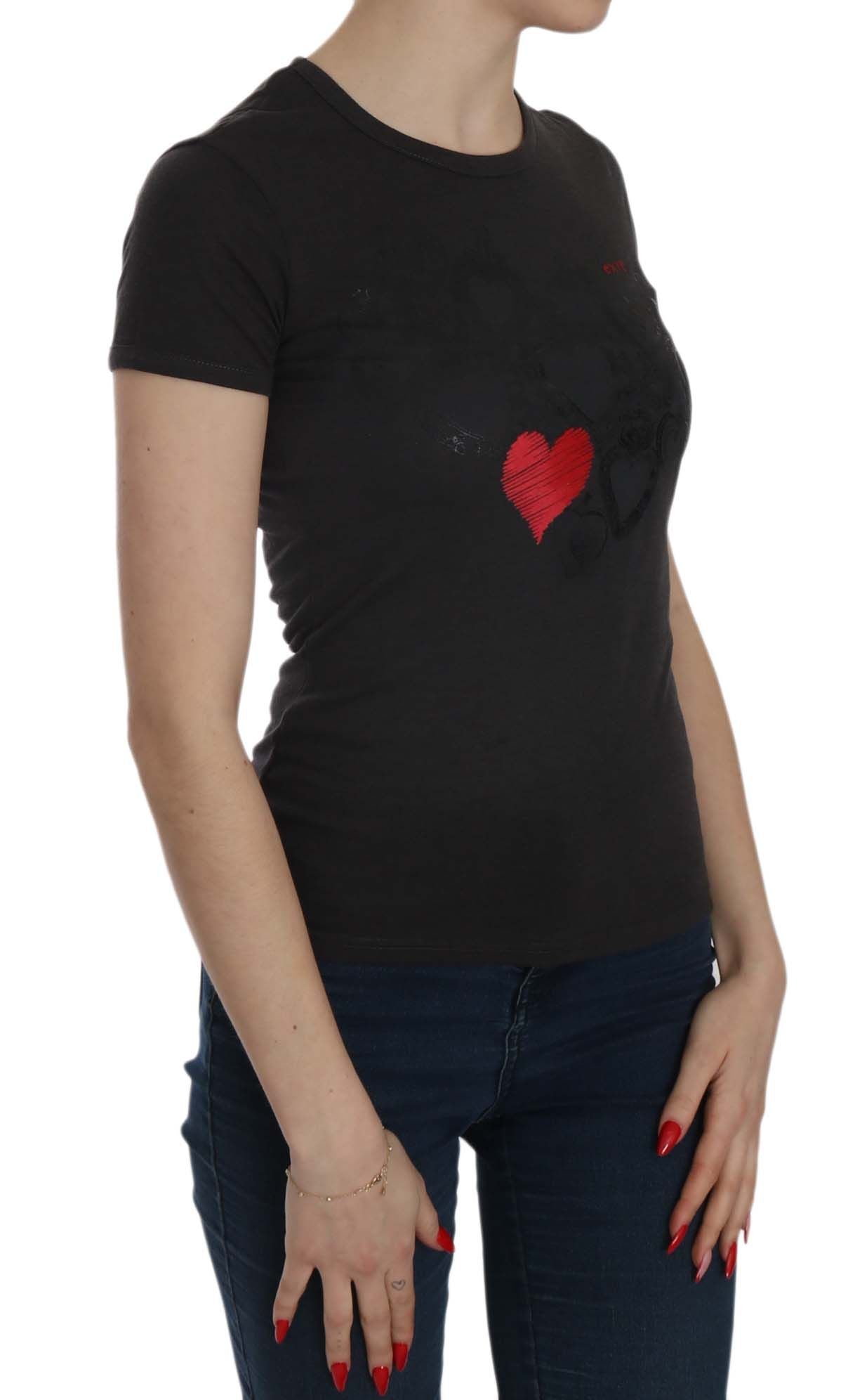 Blusa de cuello redondo con estampado de corazones negros de Exte