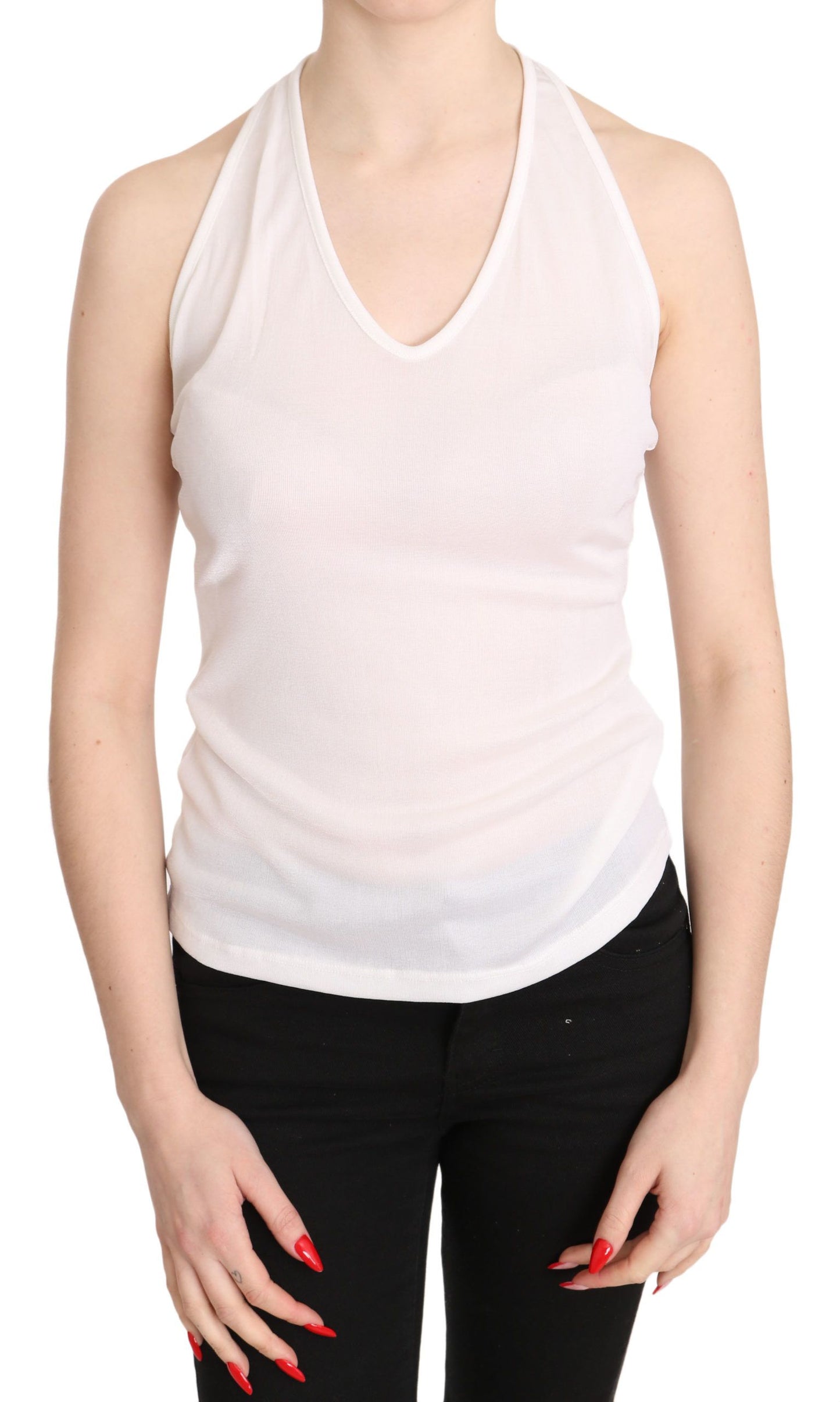 GF Ferre Elegant White Halter Casual Tank Top