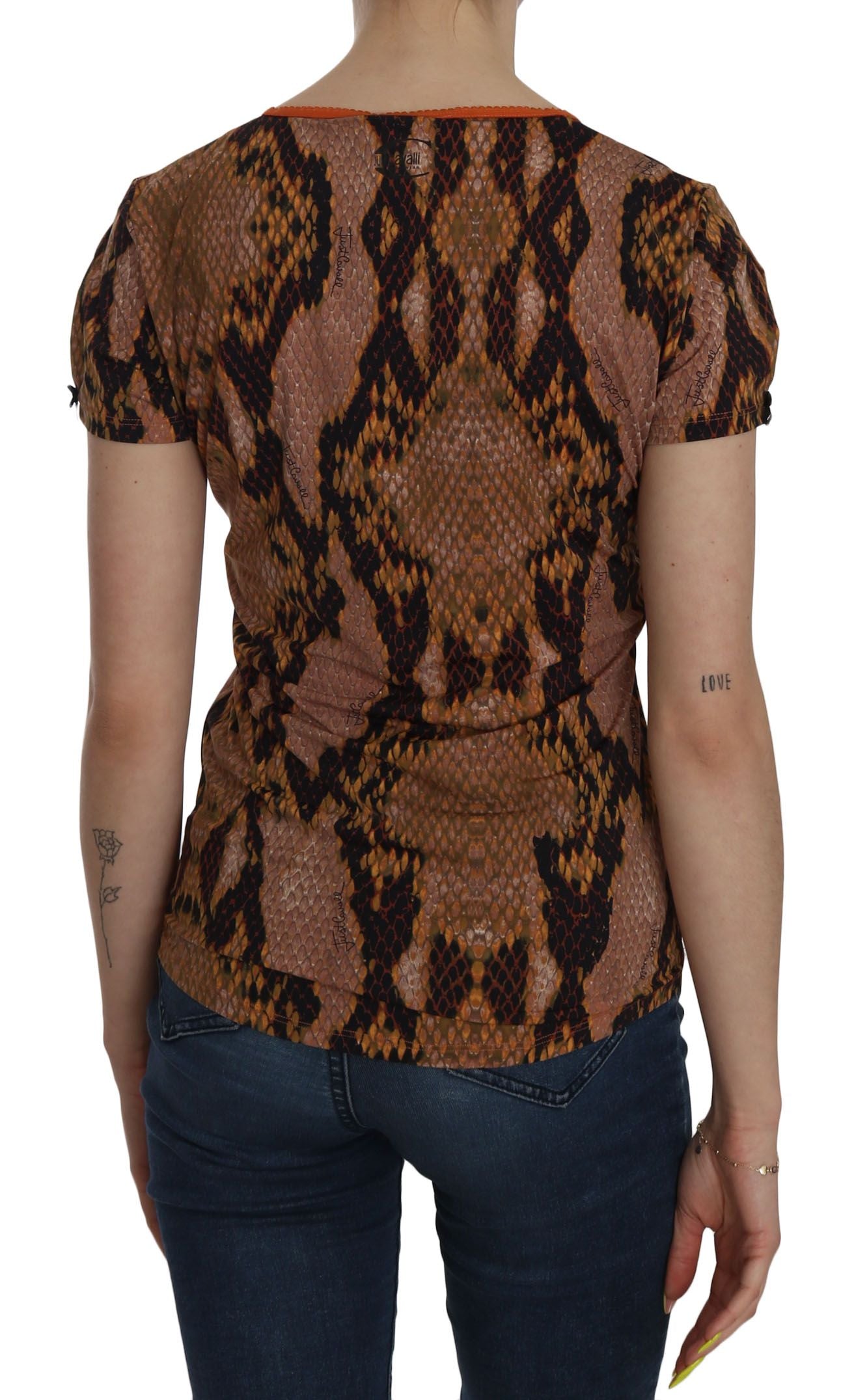 Just Cavalli Alluring Brown Snake Skin Pattern Blus