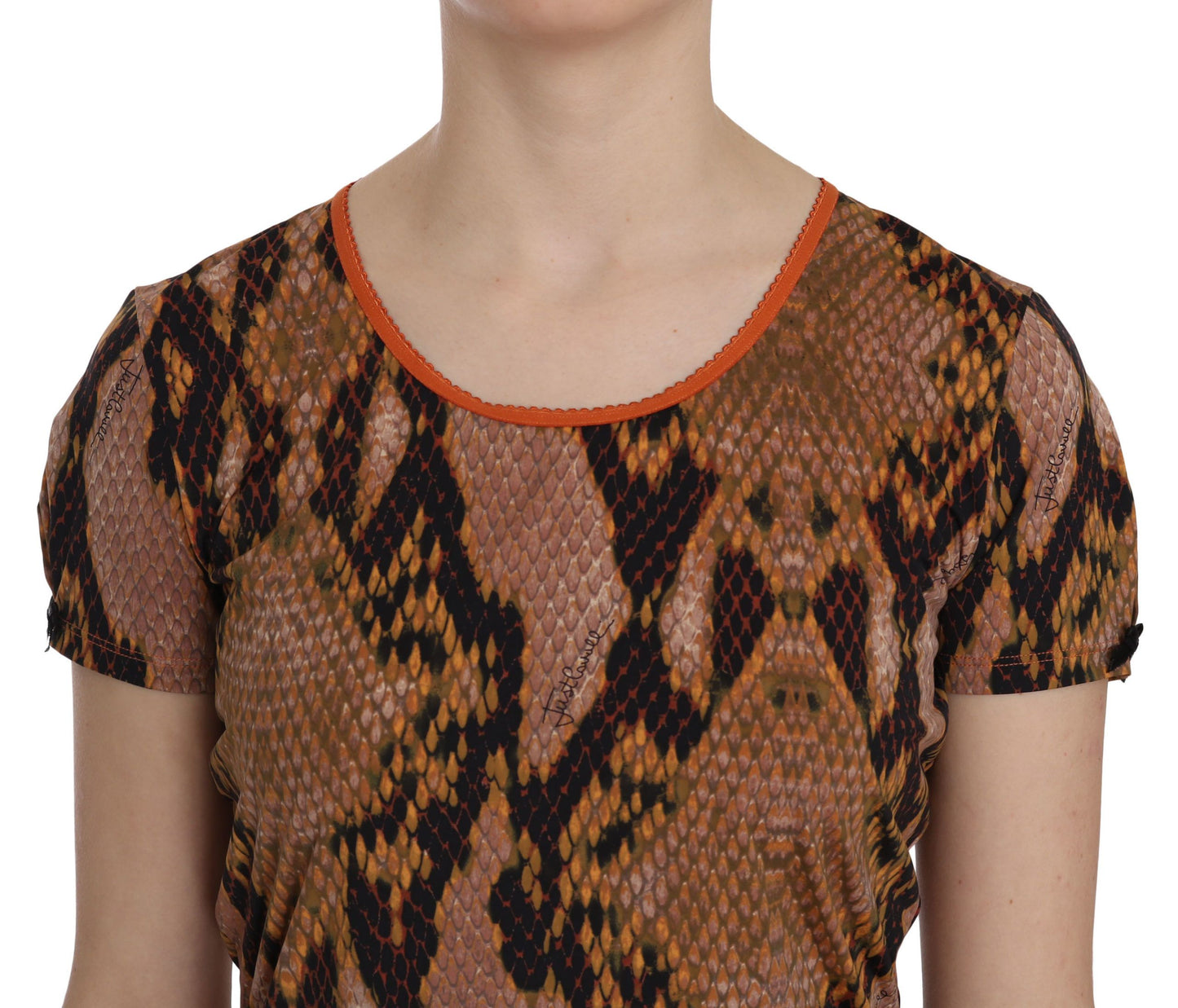 Just Cavalli Alluring Brown Snake Skin Pattern Blus