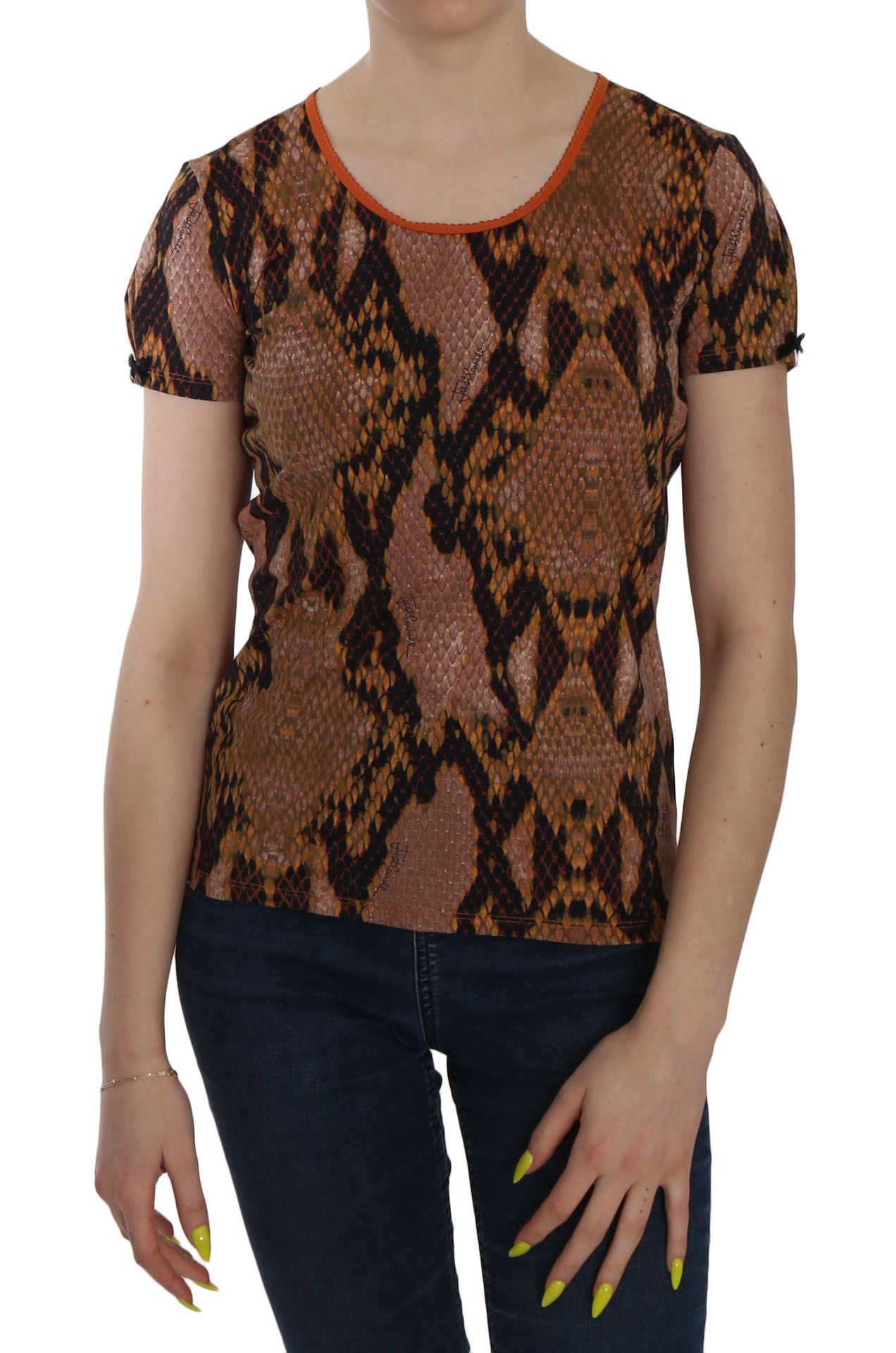 Just Cavalli Alluring Brown Snake Skin Pattern Blus