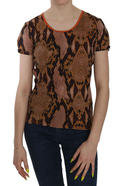 Just Cavalli Alluring Brown Snake Skin Pattern Blus