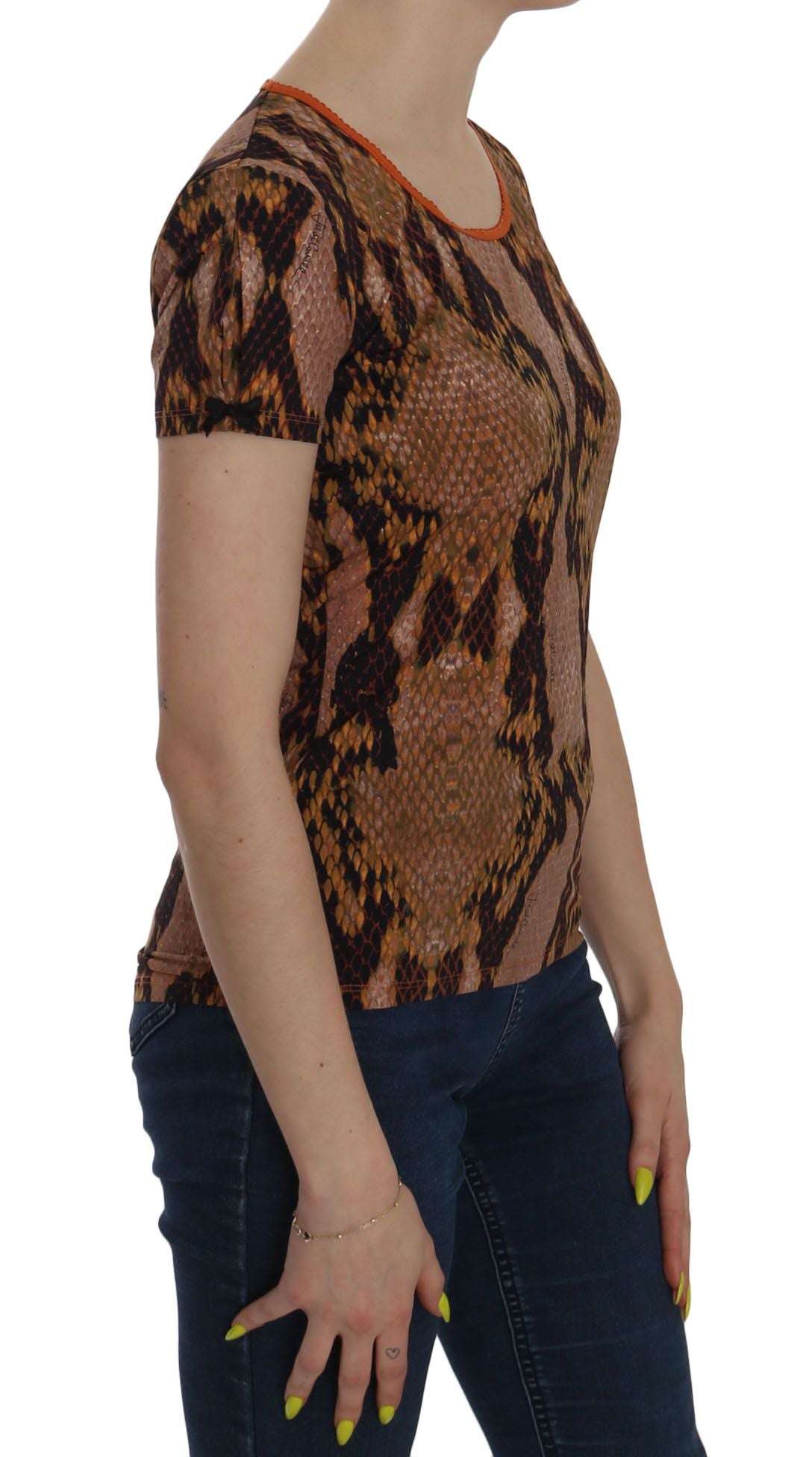 Just Cavalli Alluring Brown Snake Skin Pattern Blus