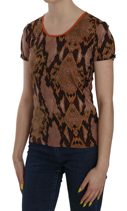 Just Cavalli Alluring Brown Snake Skin Pattern Blus