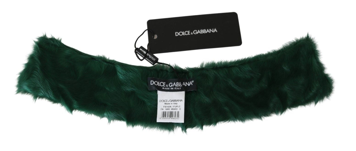 Dolce &amp; Gabbana lyxig grön lammskinnssjal för kvinnor