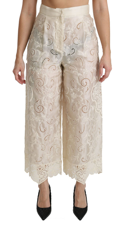 Dolce &amp; Gabbana eleganta Palazzo Cropped Pants med hög midja