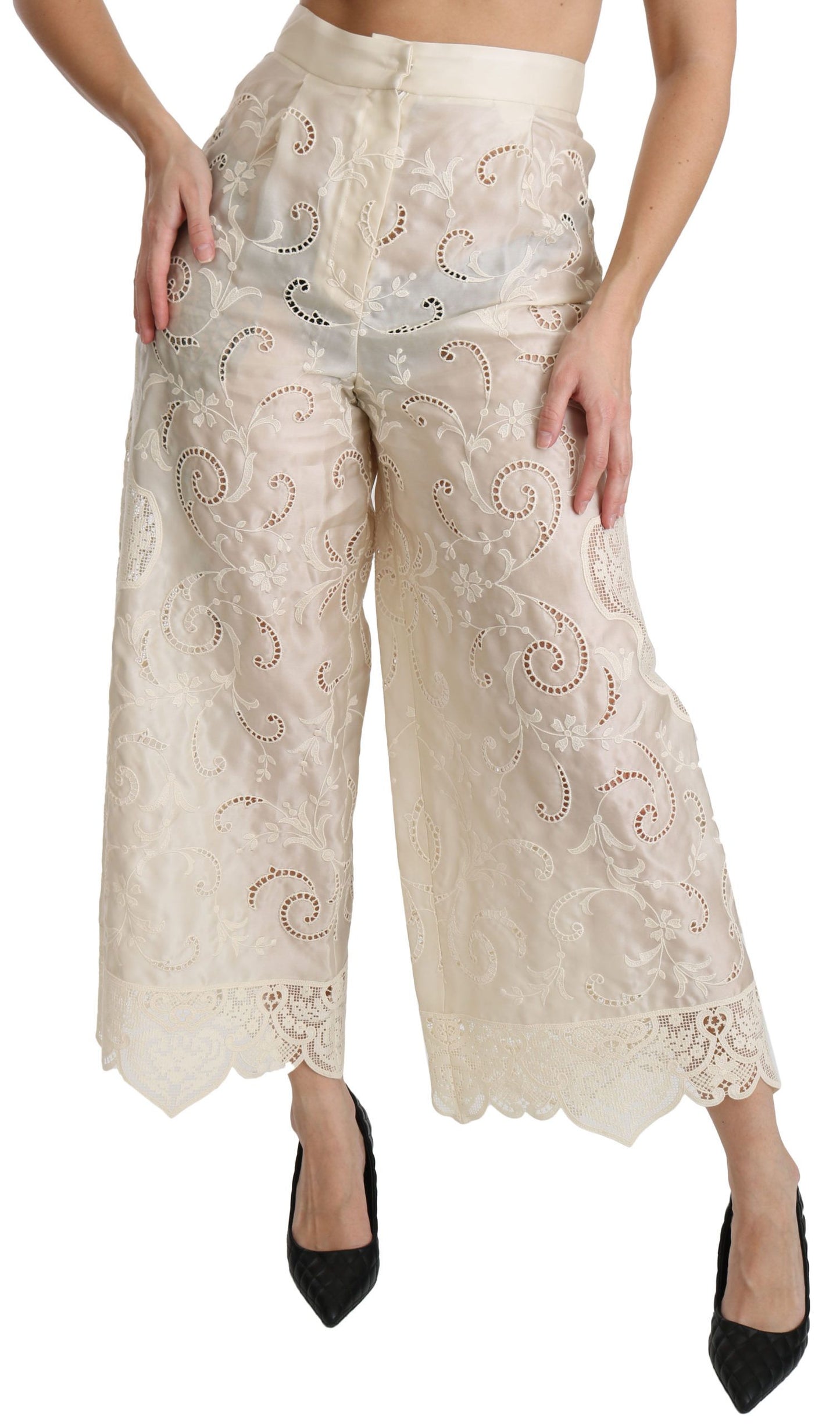 Dolce &amp; Gabbana eleganta Palazzo Cropped Pants med hög midja