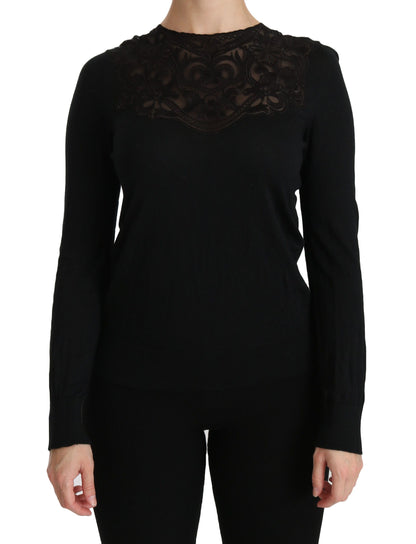 Dolce &amp; Gabbana Elegant Silk-Blend Black Lace Blus