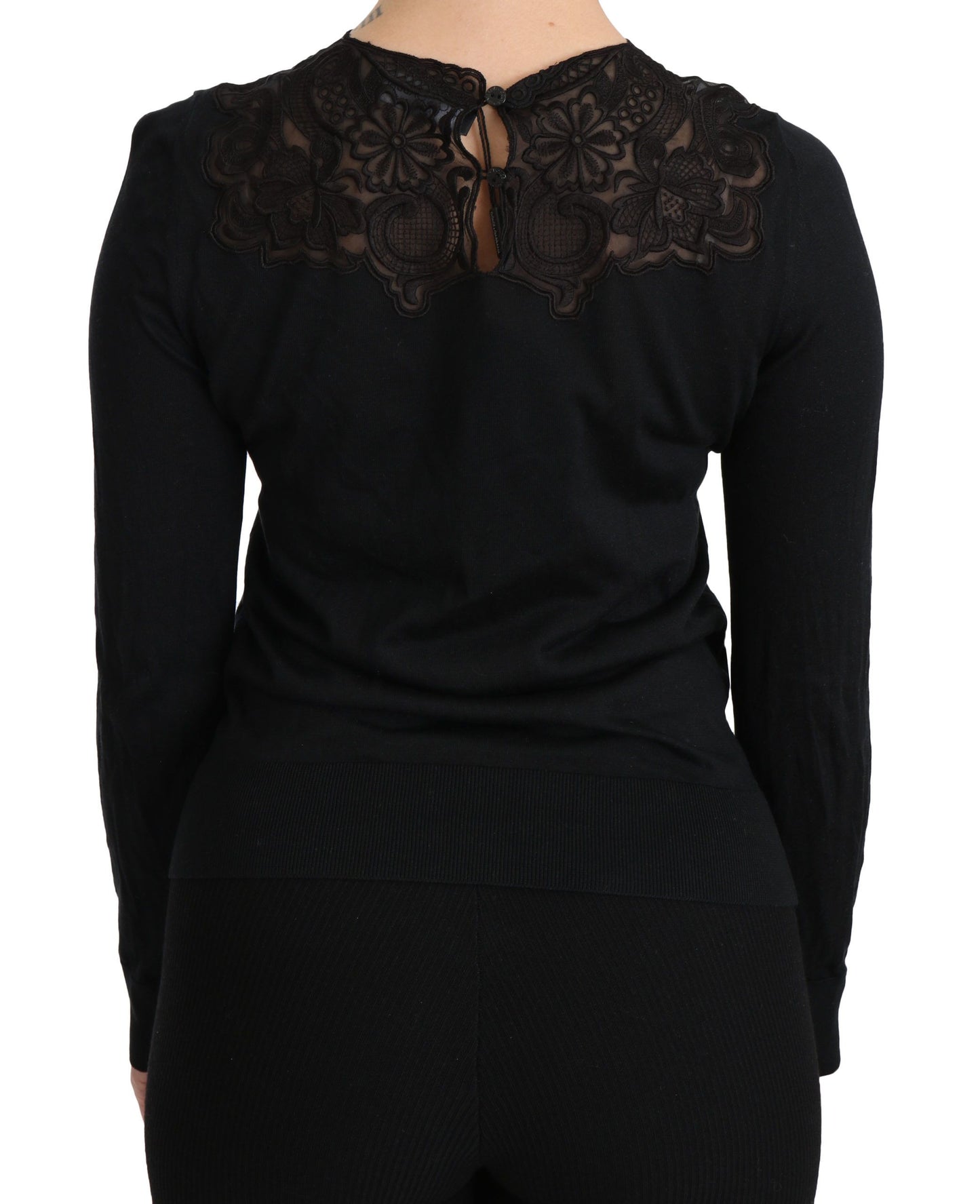 Dolce &amp; Gabbana Elegant Silk-Blend Black Lace Blus