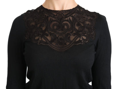 Dolce &amp; Gabbana Elegant Silk-Blend Black Lace Blus