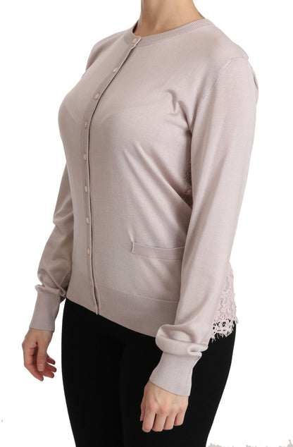 Dolce &amp; Gabbana Silk Blend Rosa Cardigan med rund hals