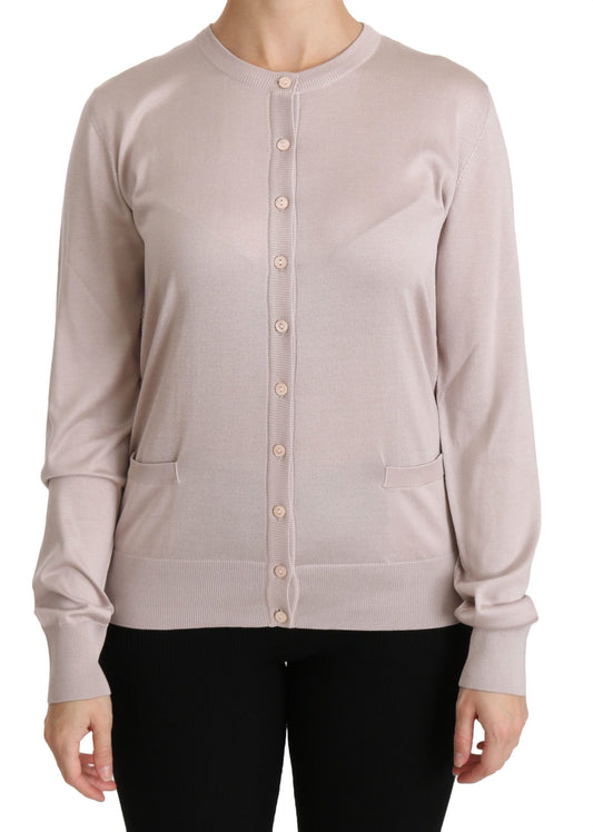 Dolce &amp; Gabbana Silk Blend Rosa Cardigan med rund hals