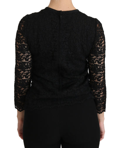 Dolce &amp; Gabbana elegant svart spets blus med rund hals