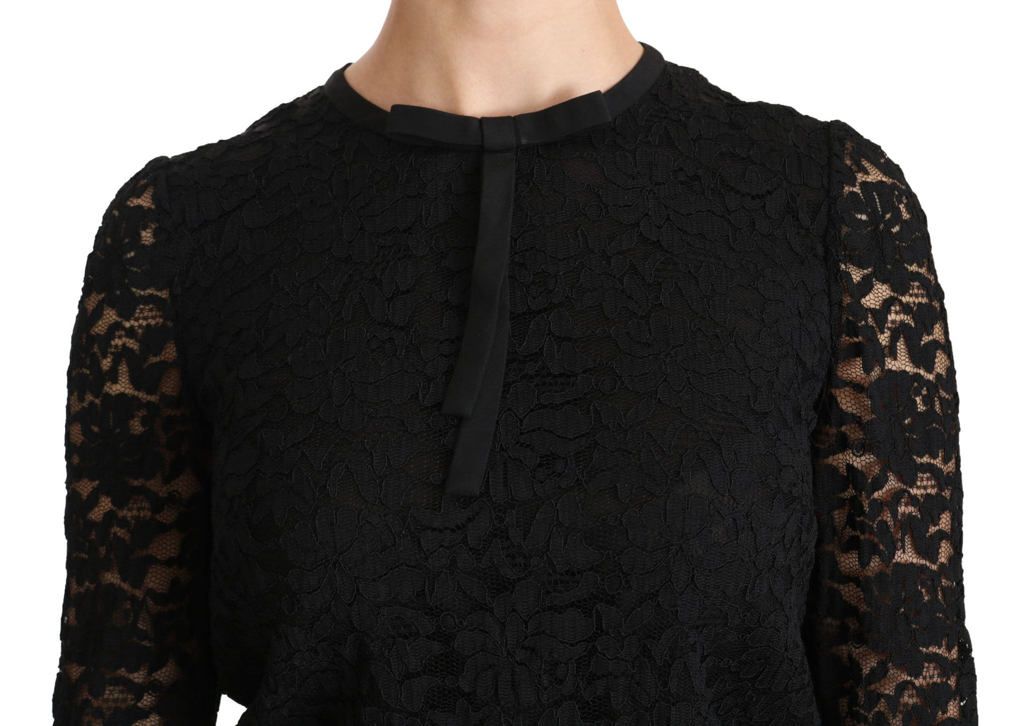 Dolce &amp; Gabbana elegant svart spets blus med rund hals