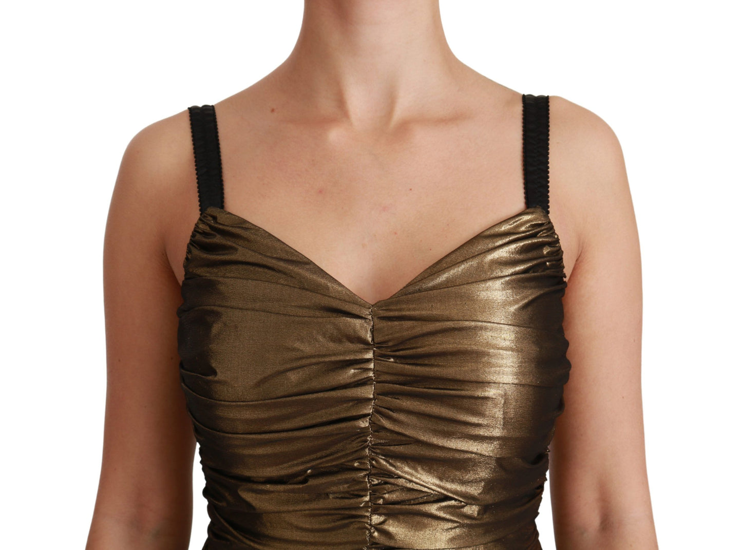 Dolce &amp; Gabbana Gold Stretch Lame Ruched Klänning