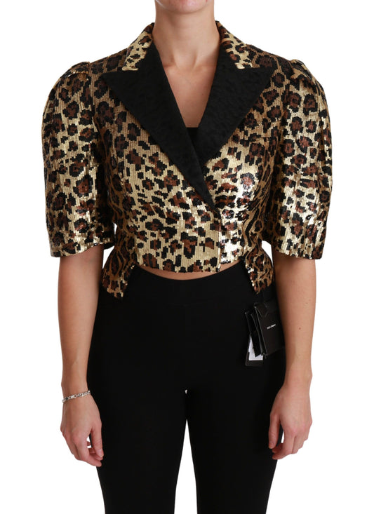 Blazer de manga corta con estampado de leopardo dorado de Dolce &amp; Gabbana