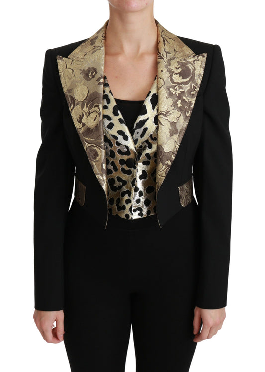 Conjunto de chaqueta y chaleco con estampado floral dorado y negro opulento de Dolce &amp; Gabbana