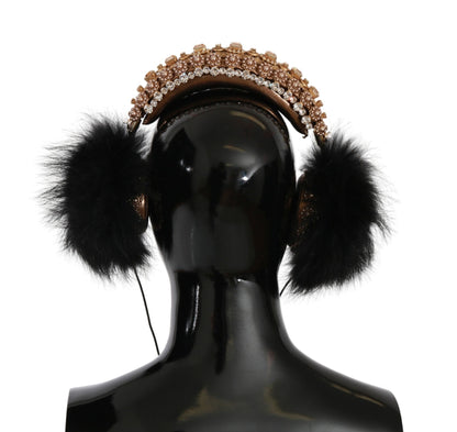 Dolce &amp; Gabbana Gold Black Crystal Embellished Headphones