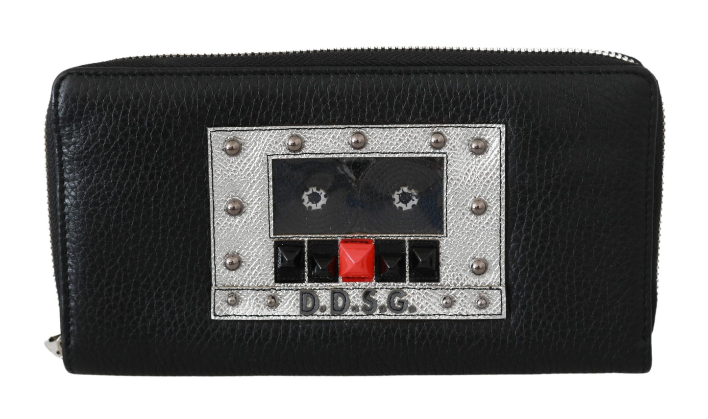 Elegante cartera continental con cremallera de cuero negro de Dolce &amp; Gabbana