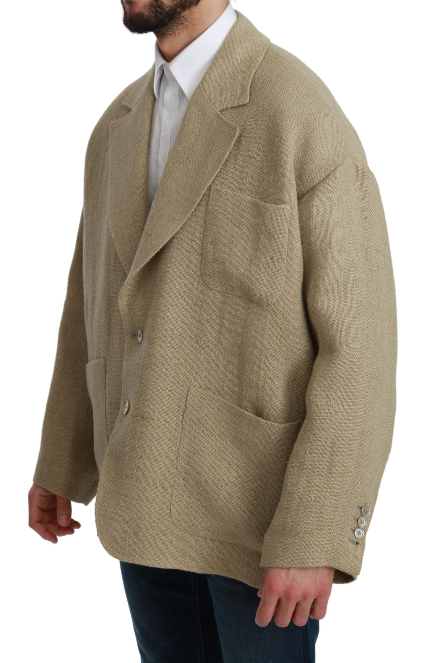 Blazer de botonadura sencilla en yute beige elegante de Dolce &amp; Gabbana