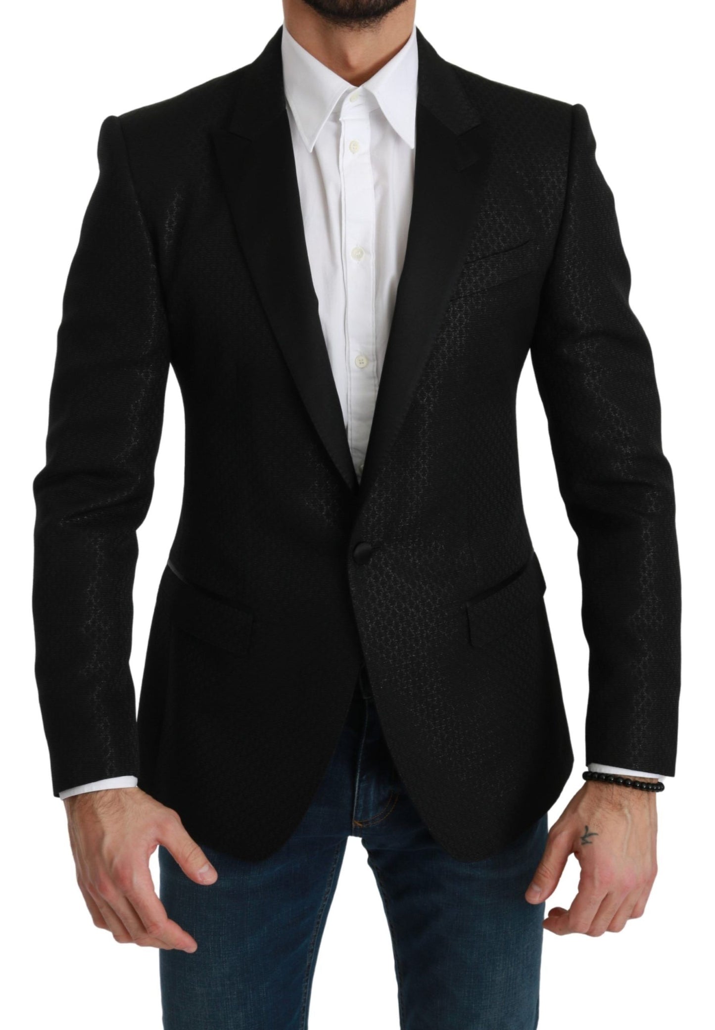 Chaqueta blazer negra de corte entallado con diseño de martini de Dolce &amp; Gabbana