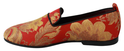 Dolce &amp; Gabbana Rose Gold Brocade Loafers Slide Flats