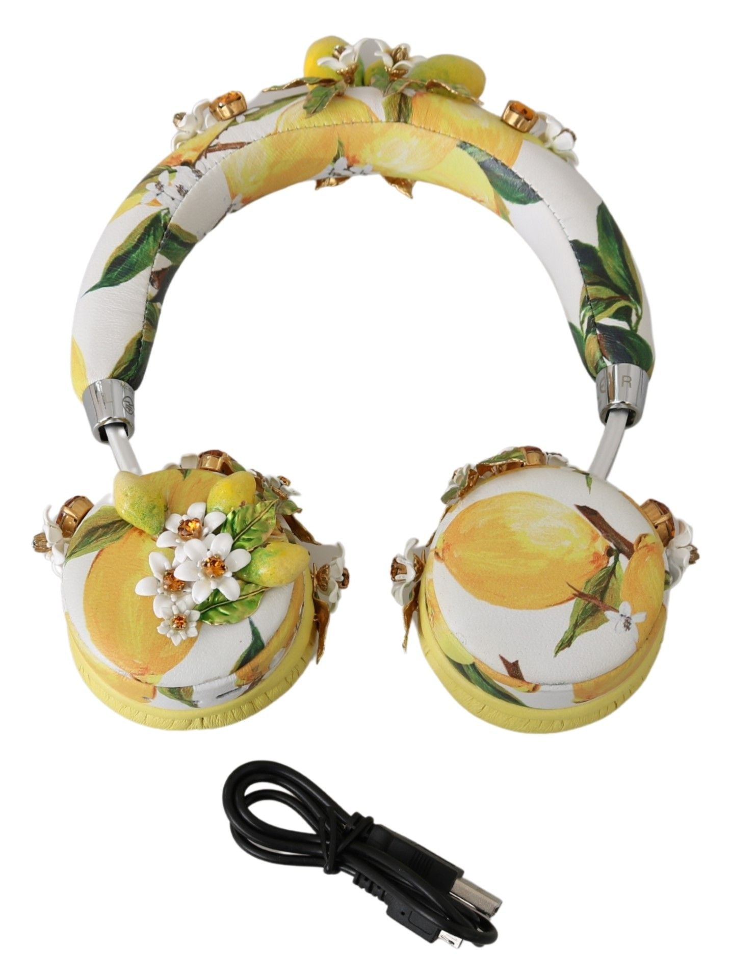 Auriculares de cuero adornados con oro y glamurosos detalles de Dolce &amp; Gabbana