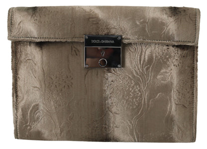 Dolce &amp; Gabbana Beige sammet Krokotryckt läderportfölj Clutch