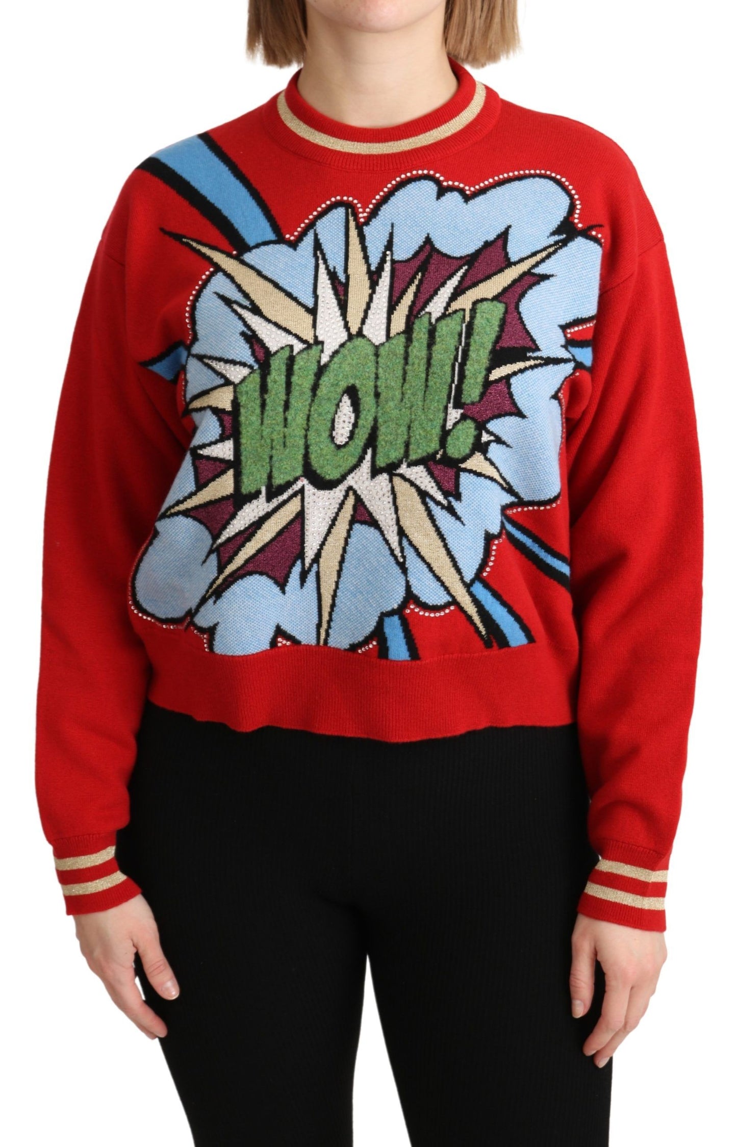 Dolce &amp; Gabbana Radiant Red Cartoon Motive Cashmere Sweater