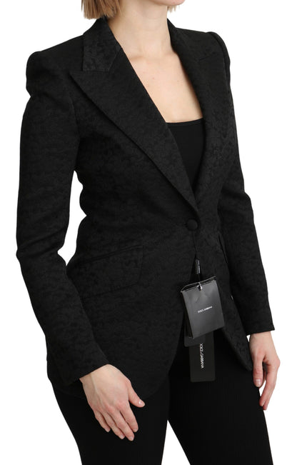 Blazer elegante de brocado negro con botonadura sencilla de Dolce &amp; Gabbana