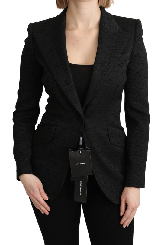 Blazer elegante de brocado negro con botonadura sencilla de Dolce &amp; Gabbana