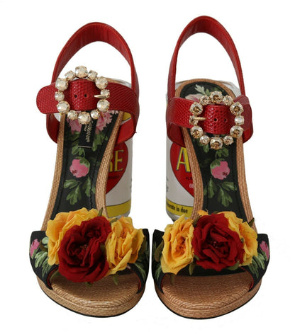 Sandalias con adornos de cristales y flores multicolor de Dolce &amp; Gabbana