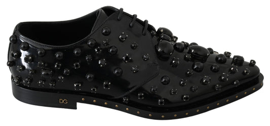 Zapatos de vestir elegantes de piel con cristales negros de Dolce &amp; Gabbana