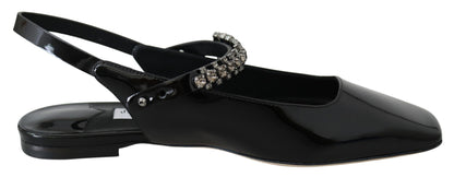 Jimmy Choo Elegant Black Patent Flats med Crystal Accent