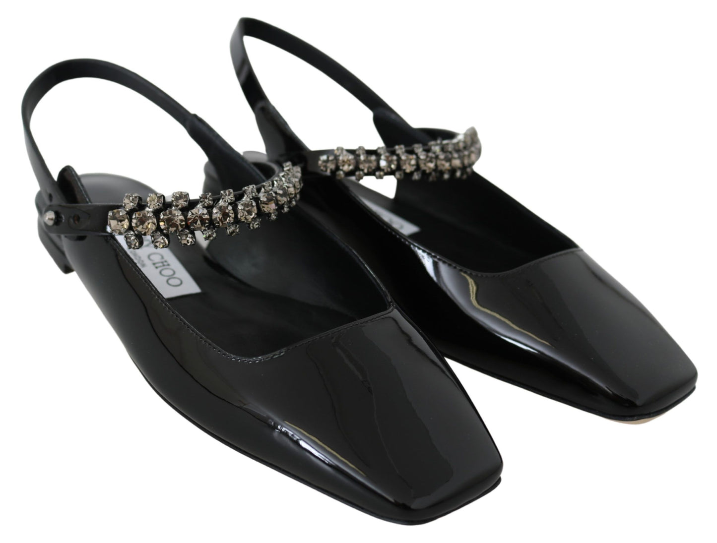 Jimmy Choo Elegant Black Patent Flats med Crystal Accent