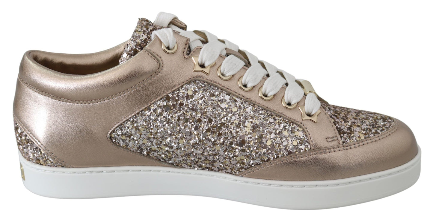 Jimmy Choo Balett Rosa Glitter Läder Sneakers