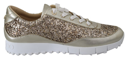 Zapatillas de deporte de piel con purpurina dorada antigua de Jimmy Choo